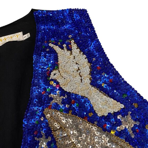 Vintage SAVVY Handcrafted Heavily Sequined Beaded Praying Angels Doves Vest Sz S - Picture 5 of 14